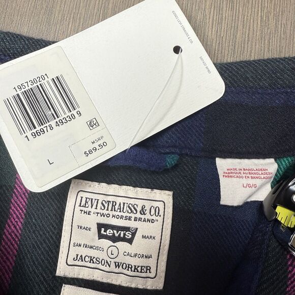 Levis Jackson Worker Flannel Overshirt Sz Large Cotton Multicolor Plaid L/S NWT - Picture 9 of 11